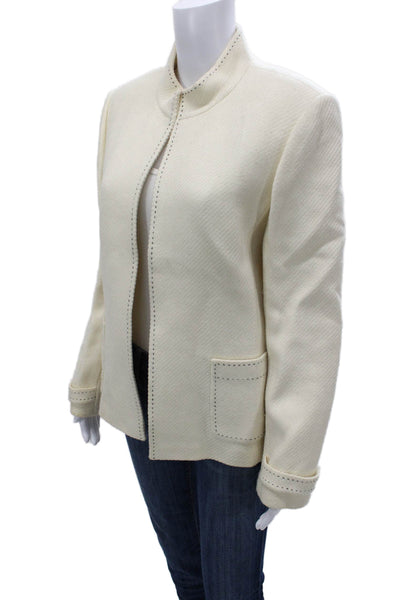 Tahari Women Blazer Beige Wool Blend Mock Neck Long Sleeve Size 14