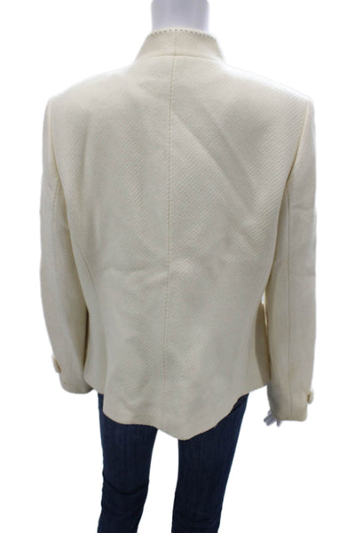 Tahari Women Blazer Beige Wool Blend Mock Neck Long Sleeve Size 14