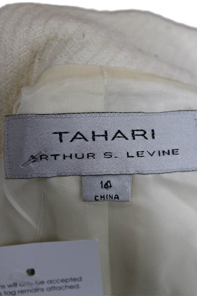 Tahari Women Blazer Beige Wool Blend Mock Neck Long Sleeve Size 14