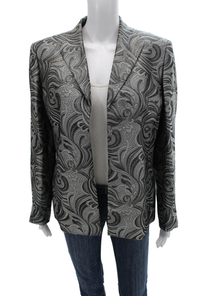 Kasper Womens Paisley Print No Button Long Sleeve Blazer Gray Size 14