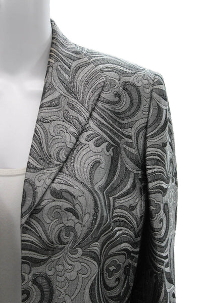 Kasper Womens Paisley Print No Button Long Sleeve Blazer Gray Size 14
