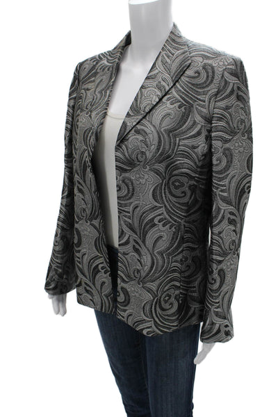 Kasper Womens Paisley Print No Button Long Sleeve Blazer Gray Size 14