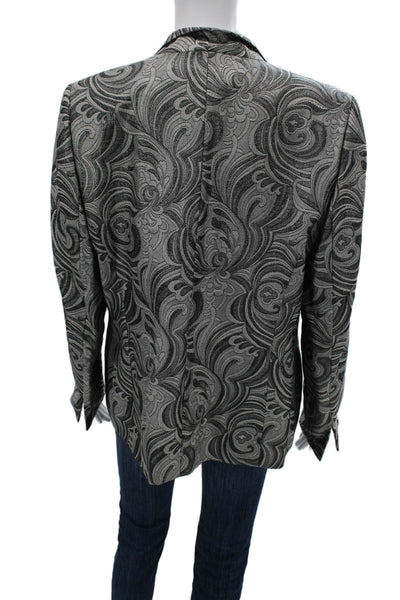 Kasper Womens Paisley Print No Button Long Sleeve Blazer Gray Size 14