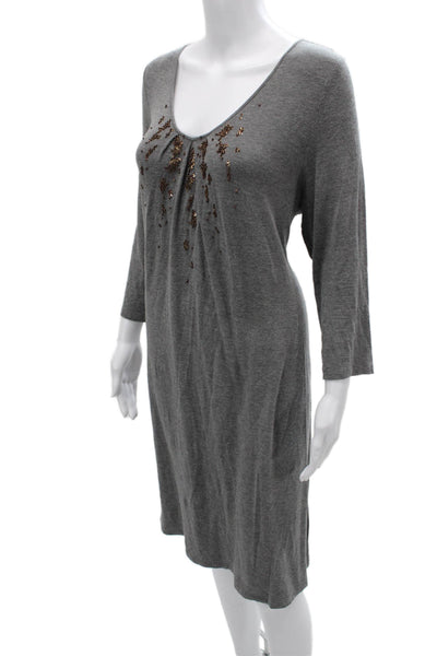 Eileen Fisher Women Sweater Dress Gray V-Neck 3/4 Sleeve Knee Length Size 1X