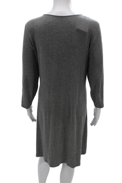 Eileen Fisher Women Sweater Dress Gray V-Neck 3/4 Sleeve Knee Length Size 1X