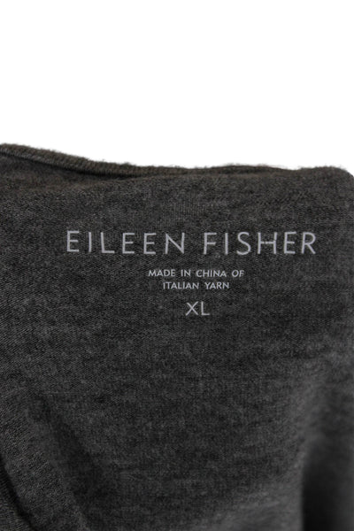 Eileen Fisher Women Sweater Dress Gray V-Neck 3/4 Sleeve Knee Length Size 1X