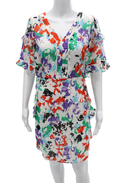 Tanya Taylor Women Shift Dress Green V-Neck Short Sleeve Knee Length Size 20