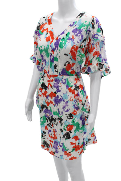 Tanya Taylor Women Shift Dress Green V-Neck Short Sleeve Knee Length Size 20