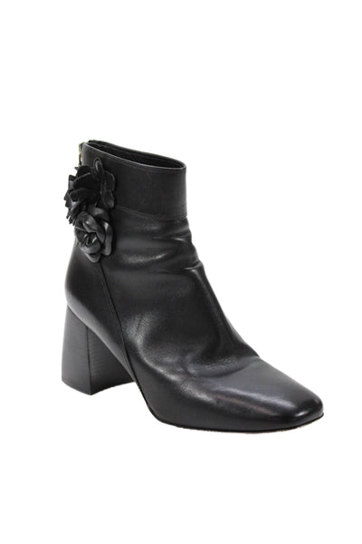 Tory Burch Womens Leather Floral Detail Ankle Boots Shoes Black Size 9.5