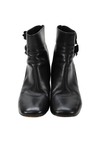 Tory Burch Womens Leather Floral Detail Ankle Boots Shoes Black Size 9.5