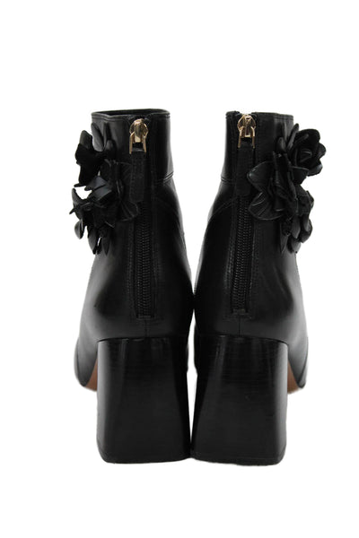 Tory Burch Womens Leather Floral Detail Ankle Boots Shoes Black Size 9.5
