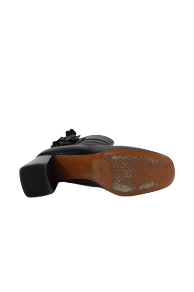 Tory Burch Womens Leather Floral Detail Ankle Boots Shoes Black Size 9.5