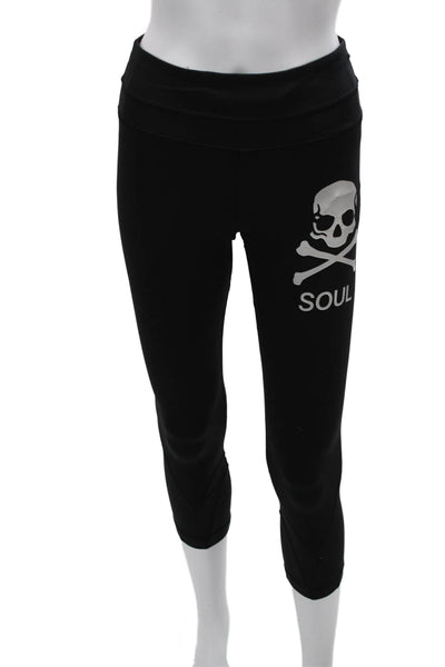 Lululemon Womens Cropped Capri Leggings Black Skull Graphic Nylon Blend Size 4