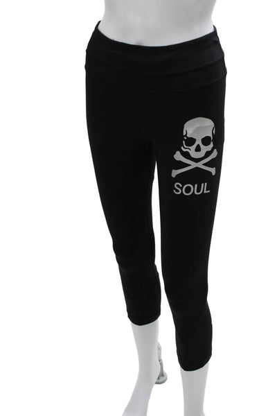 Lululemon Womens Cropped Capri Leggings Black Skull Graphic Nylon Blend Size 4