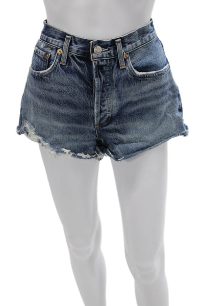 Agolde Womens 90s Dark Blue Cotton Solid Shorts Button Size 26