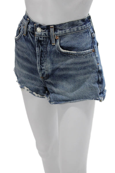 Agolde Womens 90s Dark Blue Cotton Solid Shorts Button Size 26