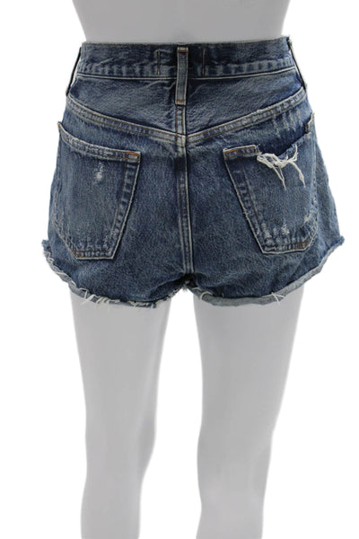 Agolde Womens 90s Dark Blue Cotton Solid Shorts Button Size 26