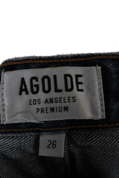Agolde Womens 90s Dark Blue Cotton Solid Shorts Button Size 26