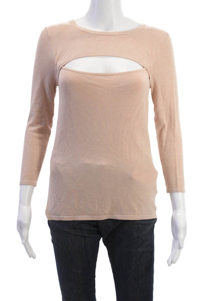 L'Agence Womens Beige Rayon Blend Round Neck 3/4 Sleeve Sweater Petite Size S