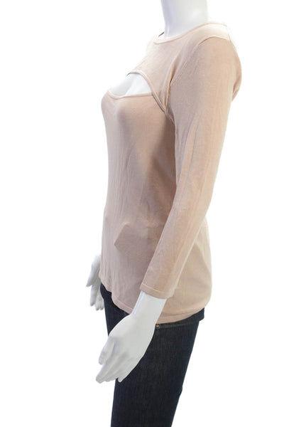L'Agence Womens Beige Rayon Blend Round Neck 3/4 Sleeve Sweater Petite Size S