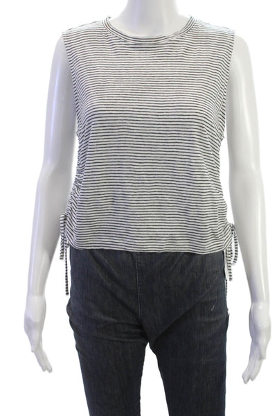 Frame Women Striped Organic Linen Tank Sleeveless Crew Neck Drawstring Size XS