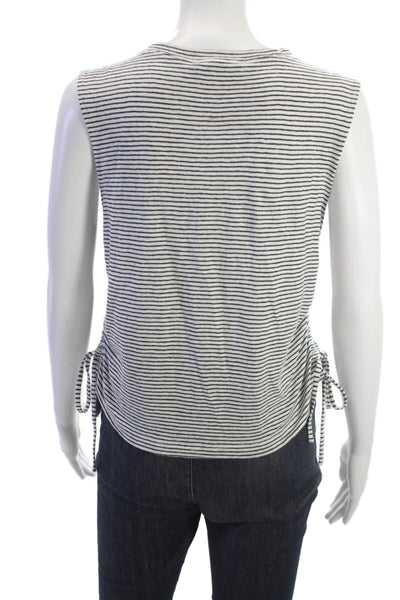 Frame Women Striped Organic Linen Tank Sleeveless Crew Neck Drawstring Size XS