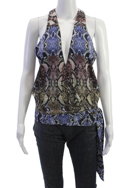 Parker Womens Blue Snake Print Silk V-Neck Tie Sleeveless Tank Size S