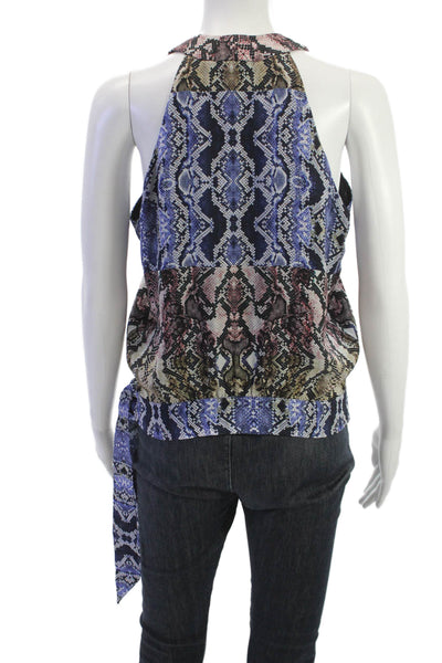 Parker Womens Blue Snake Print Silk V-Neck Tie Sleeveless Tank Size S