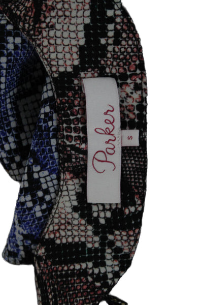 Parker Womens Blue Snake Print Silk V-Neck Tie Sleeveless Tank Size S