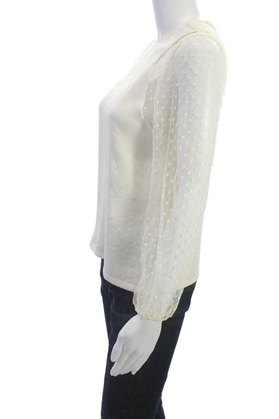 Maje Womens Blouse White Polka Dot Long Sleeve Crew Neck Bohemian Size 1