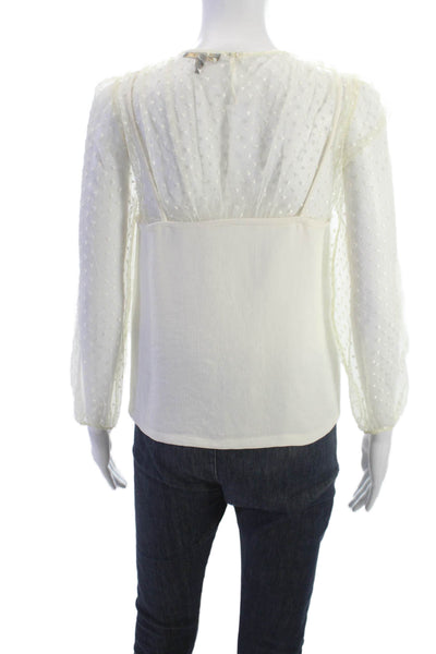 Maje Womens Blouse White Polka Dot Long Sleeve Crew Neck Bohemian Size 1