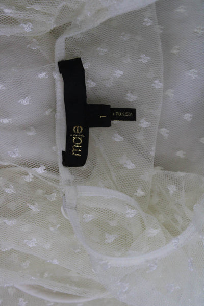 Maje Womens Blouse White Polka Dot Long Sleeve Crew Neck Bohemian Size 1