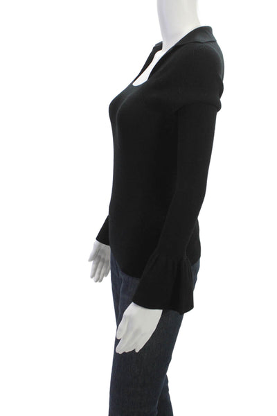 Minnie Rose Women Pullover Sweater Black Square Neck Long Sleeve Size S