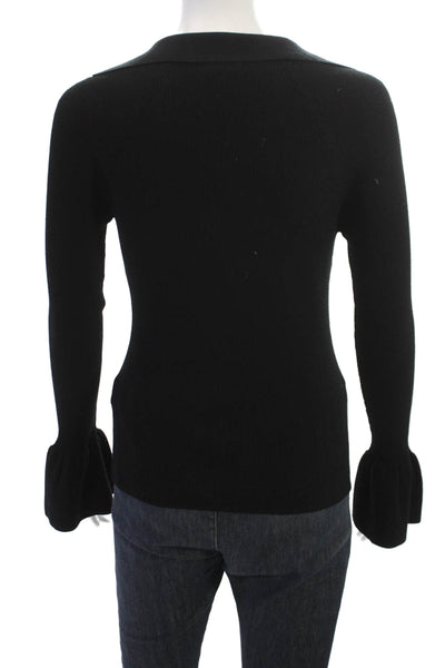 Minnie Rose Women Pullover Sweater Black Square Neck Long Sleeve Size S