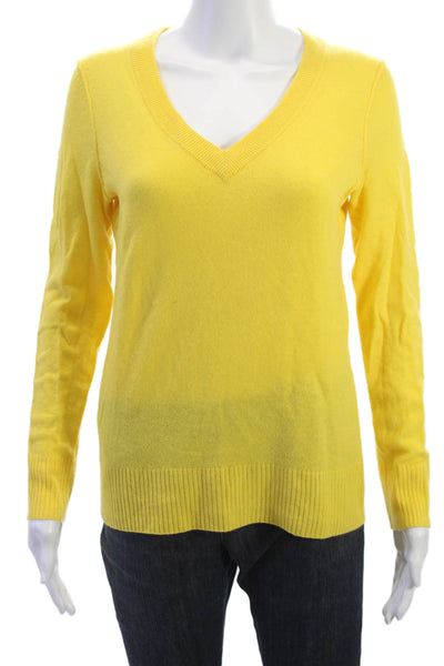 Aqua Cashmere Women V Neck Yellow 100% Cashmere Sweater Long Sleeve Size S