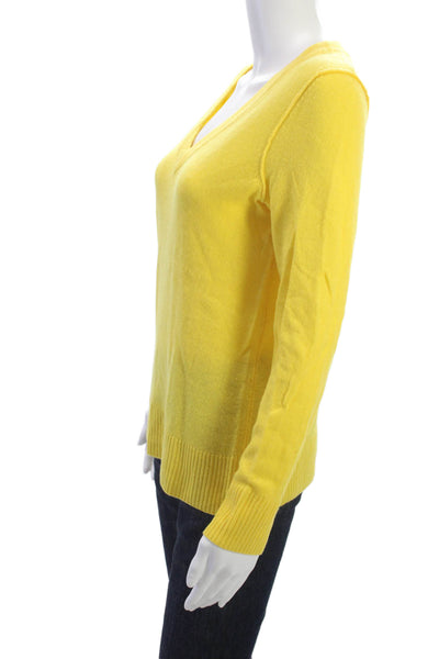 Aqua Cashmere Women V Neck Yellow 100% Cashmere Sweater Long Sleeve Size S
