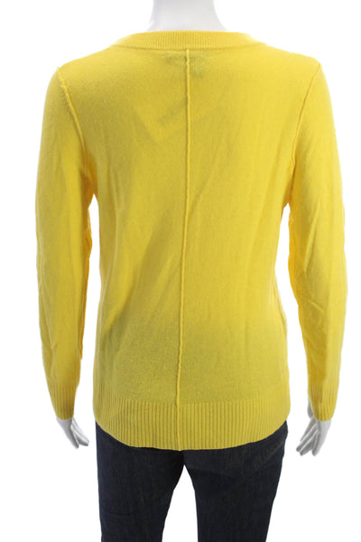 Aqua Cashmere Women V Neck Yellow 100% Cashmere Sweater Long Sleeve Size S