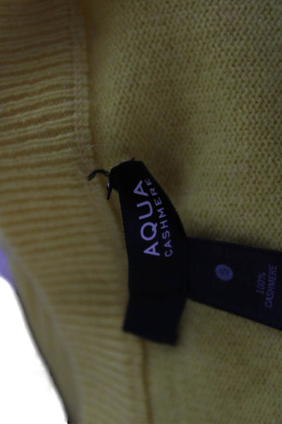 Aqua Cashmere Women V Neck Yellow 100% Cashmere Sweater Long Sleeve Size S