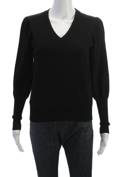 Minnie Rose Womens Black V-Neck Pullover Sweater Long Sleeve Size XS