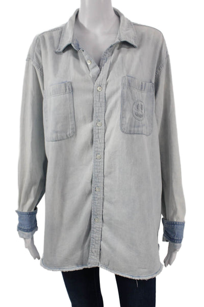 Drew House Womens Light Blue Cotton Collared Button-Up Long Sleeve 90s Size M