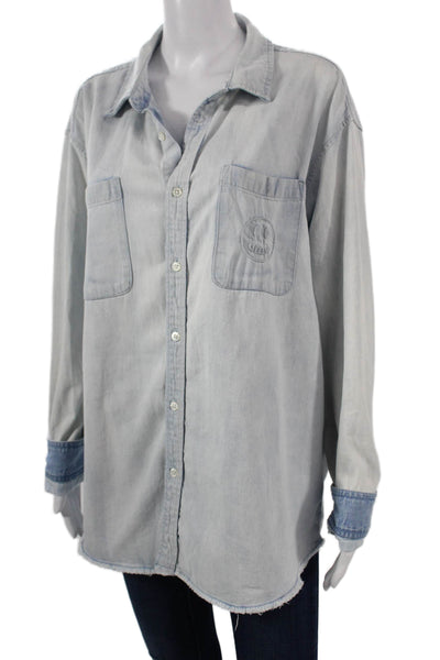 Drew House Womens Light Blue Cotton Collared Button-Up Long Sleeve 90s Size M