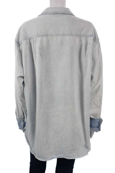 Drew House Womens Light Blue Cotton Collared Button-Up Long Sleeve 90s Size M