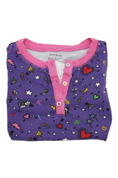 Sparkella x Roller Rabbit Girls Geometric Long Sleeve Pajama Top Purple Size 6
