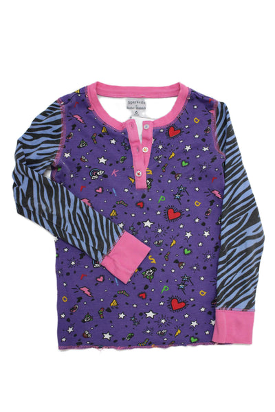 Sparkella x Roller Rabbit Girls Geometric Long Sleeve Pajama Top Purple Size 6