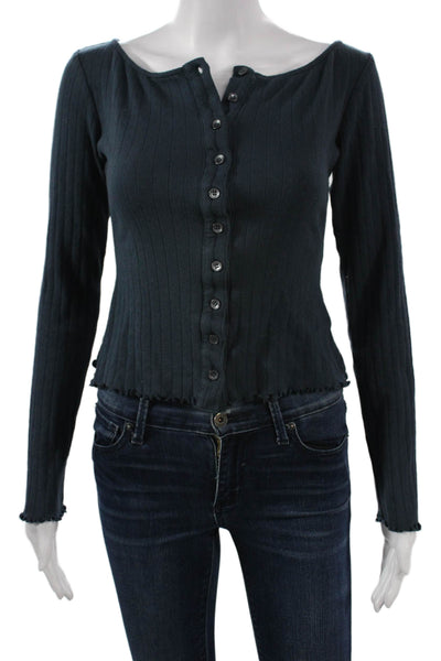 Lovers + Friends Womens Dark Blue Striped Button Up Long Sleeve Top Size S