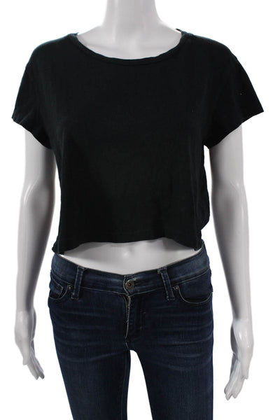 John Elliott Women Cropped Basic T-Shirt Black Cotton Short Sleeve Size 1