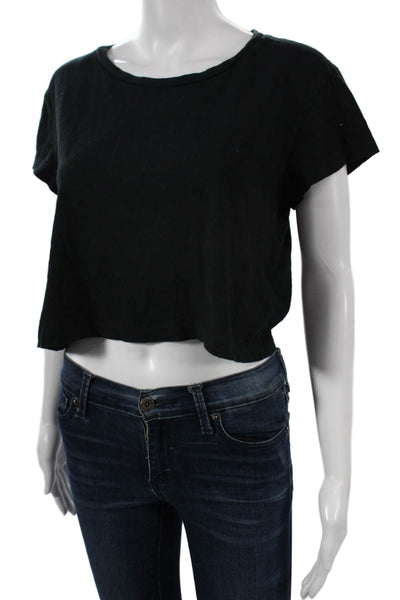 John Elliott Women Cropped Basic T-Shirt Black Cotton Short Sleeve Size 1