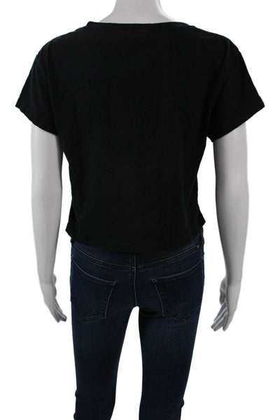 John Elliott Women Cropped Basic T-Shirt Black Cotton Short Sleeve Size 1