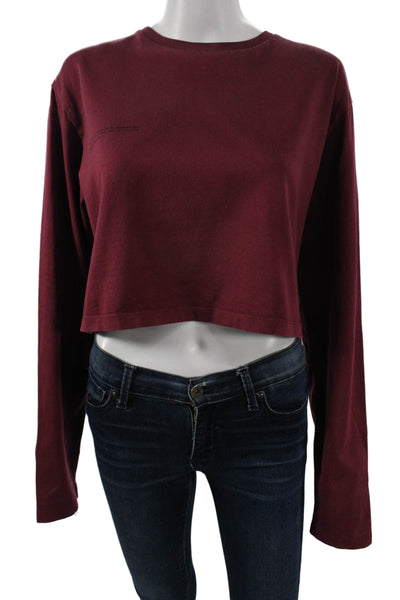 Pangaia Womens Cropped T-Shirt Red Long Sleeve Crew Neck Organic Cotton Size S