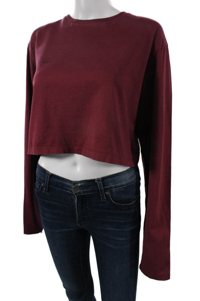 Pangaia Womens Cropped T-Shirt Red Long Sleeve Crew Neck Organic Cotton Size S